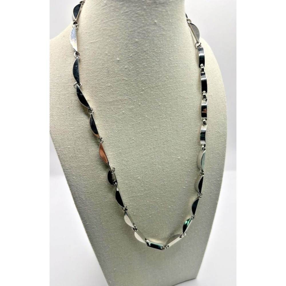 Vintage Jeray Modernist Necklace 20" Silver‎ Mid Century 1970s Sleek Brutalist